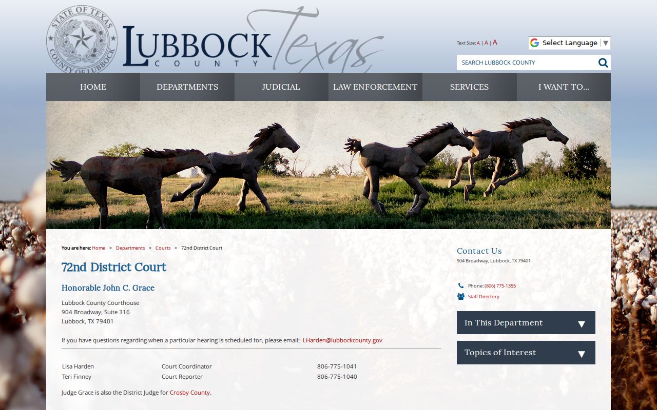 Lubbock County criminal docket 72nd District Court page