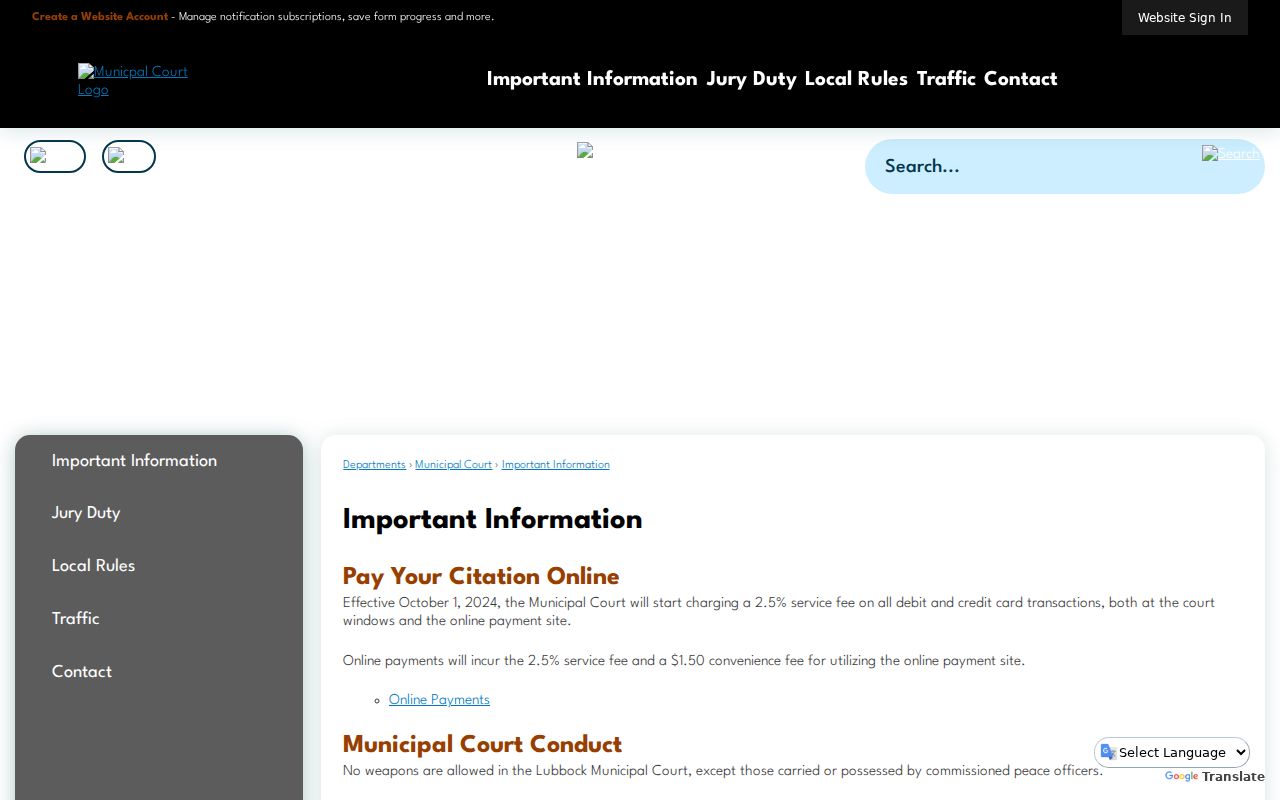 Lubbock Municipal Court important citation and payment information