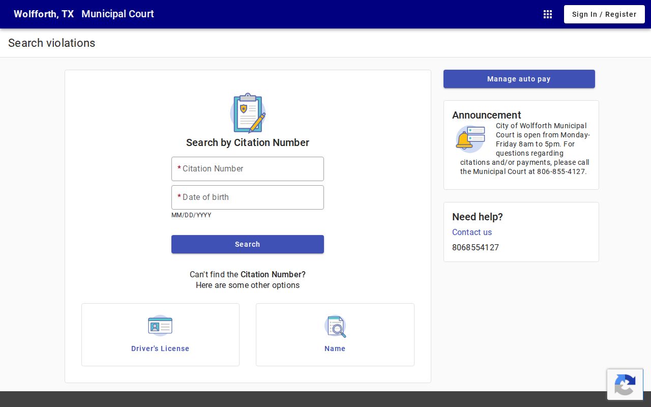 Wolfforth court docket citation search fields