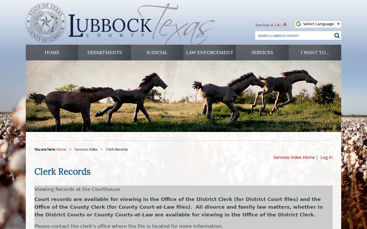 Lubbock County Clerk records information page for court and recorded-document services